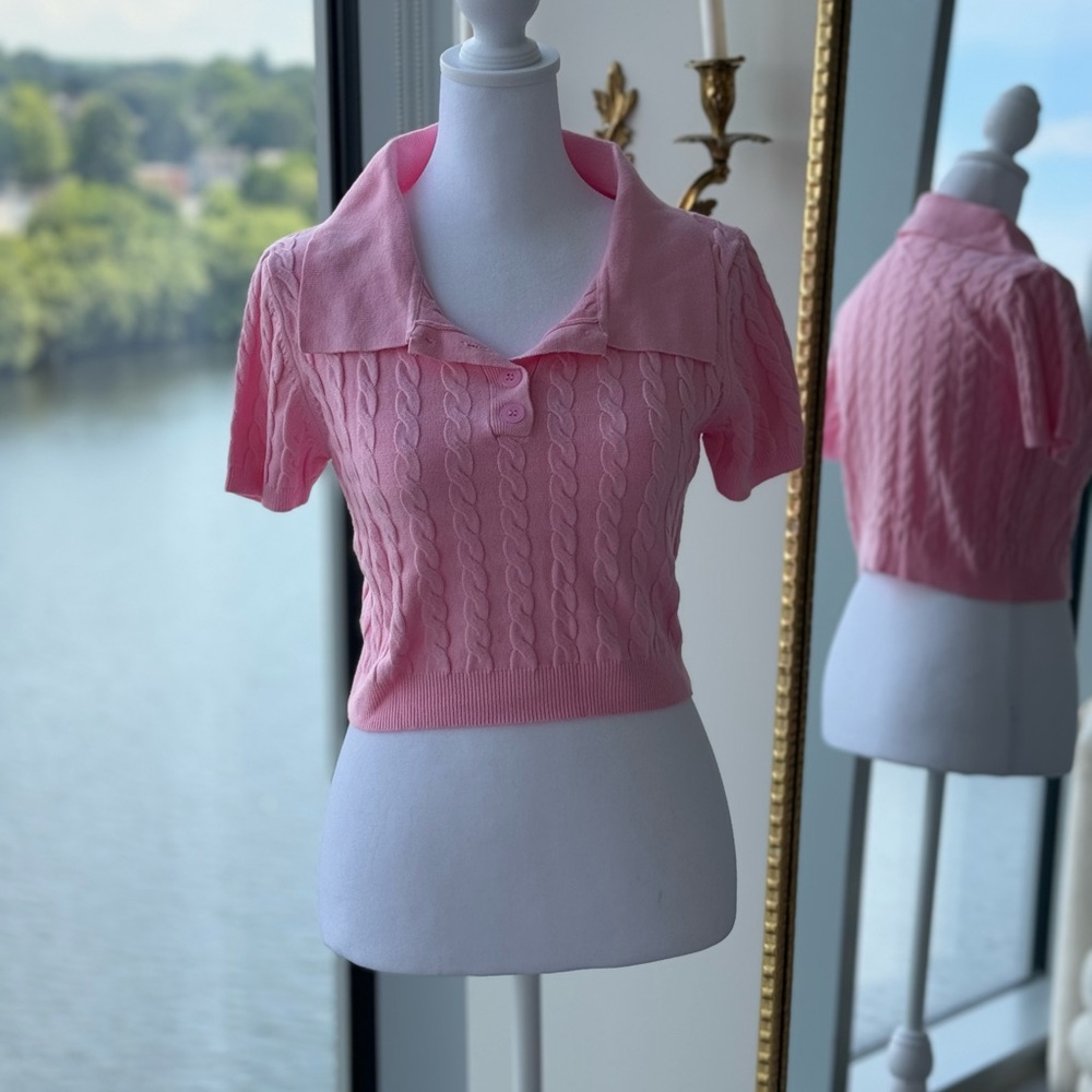 Pink crop top polo